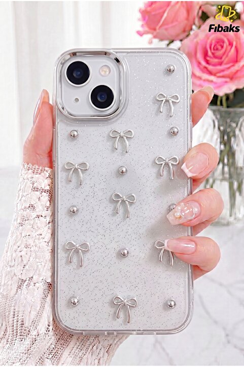 Fibaks iPhone 13/14/15 Şeffaf Mini Fiyonk Epoksili Telefon Kılıfı