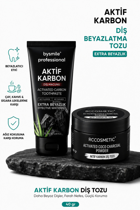 BySmile Professional Diş Beyazlatma Seti | Aktif Karbonlu | Çay, Kahve ve Sigara Lekesi Karşıtı | Plak Önleyici