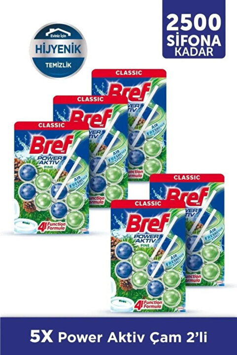 Bref Power Aktiv Katı Tuvalet Bloğu Çam Kokulu 2 Li X 5 Adet