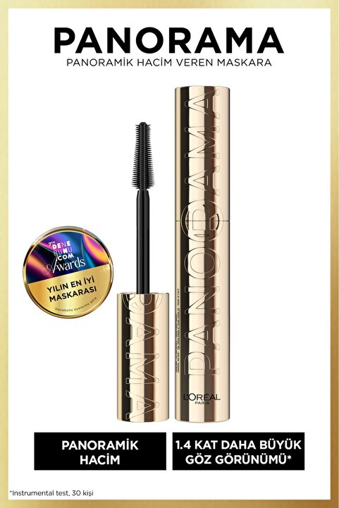 L'Oreal Paris Panorama Hacim Veren Maskara Siyah, 1.4 Kat* Daha Büyük Görünen Gözler, Panoramik Hacim