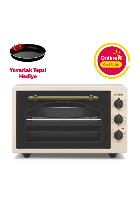 Simfer 4295 Retro Bej 42LT Turbo Fan Mini/Midi Fırın – 6 Fonksiyon, Yoğurt Yapma & Buz Çözme Özellikli