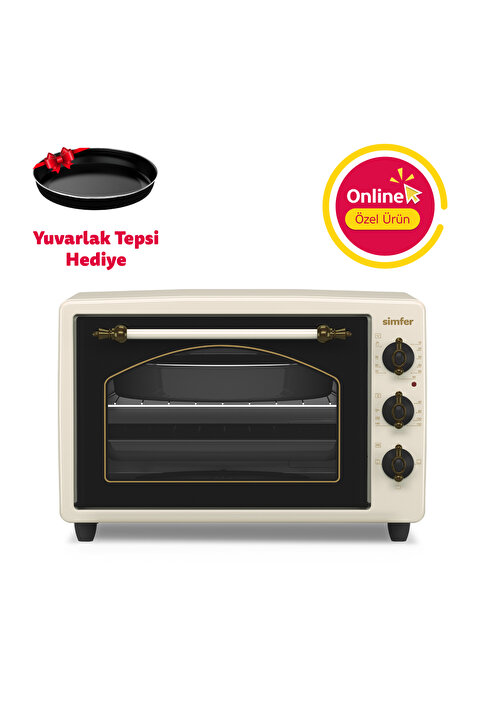 Simfer 3495 Retro Bej 34 LT Statik Mini/Midi Fırın - 4 Fonksiyon, Programlanabilir Pişirme & Isı Kontrol