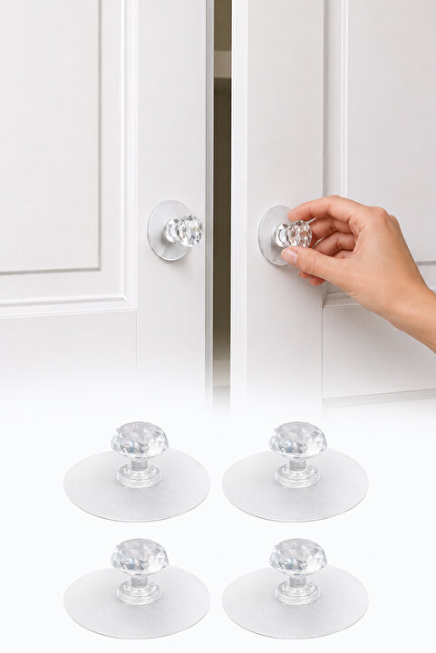 omilife 4'lü Yapışkanlı Kristal Mobilya Kulpu Dolap Çekmece Kapak Komodin Tutacağı 6 cm