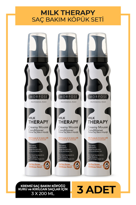 Morfose Milk Therapy Saç Köpüğü 200 ml 3 Adet - Isıyı Karşı Koruma, Nemlendirme