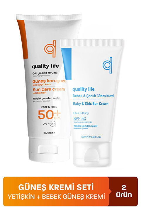 Quality Life Ql Bebek Ve Yetişkin Güneş Kremi Seti 50+ Faktör 50 Ml + 110 Ml Leke Karşıtı