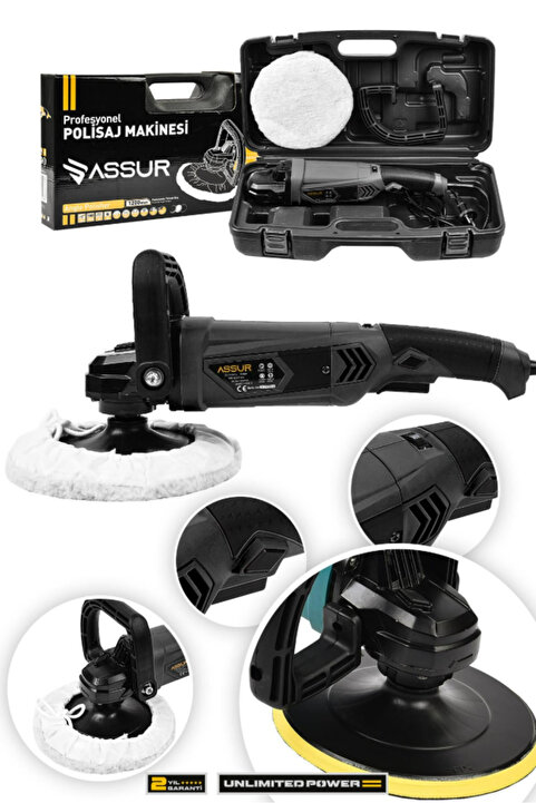 ASSUR 1200w Polisaj Makinesi Devir Ayarlı 6 Kademeli 180 mm Pasta Cila