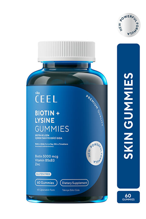 Vita Ceel Saç ve Tırnak Vitamini Çiğnenebilir Gummy Biotin, Lizin, Çinko, Vitamin B3, Vitamin B5, Vitamin E