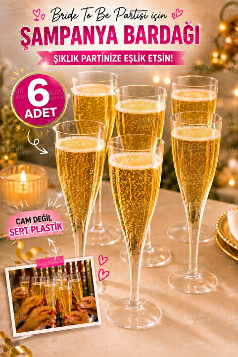 Huzur Party Store Bride To Be Partisi Kadeh Şampanya Bardağı 6'lı Bekarlığa Veda Partisi Bardak Dövmesiz Yollanmakta