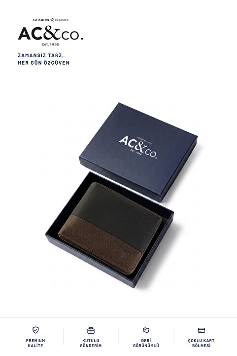 AC&Co / Altınyıldız Classics Erkek Siyah-Kahverengi Hediye Kutulu Kart ve Kağıt Para Bölmeli Cüzdan (Damat Bohçası/Çeyiz Seti)