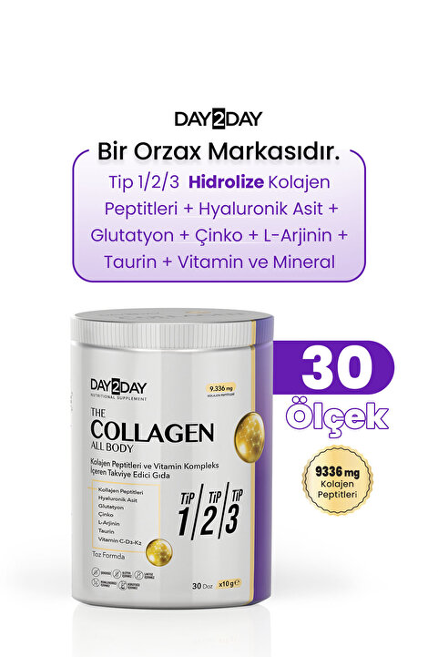 DAY2DAY The Collagen All Body Tip 1/2/3 Kolajen-Glutatyon-Çinko, D3,K2,C Vitamini-Taurin-L-Arjinin-HA 300gr