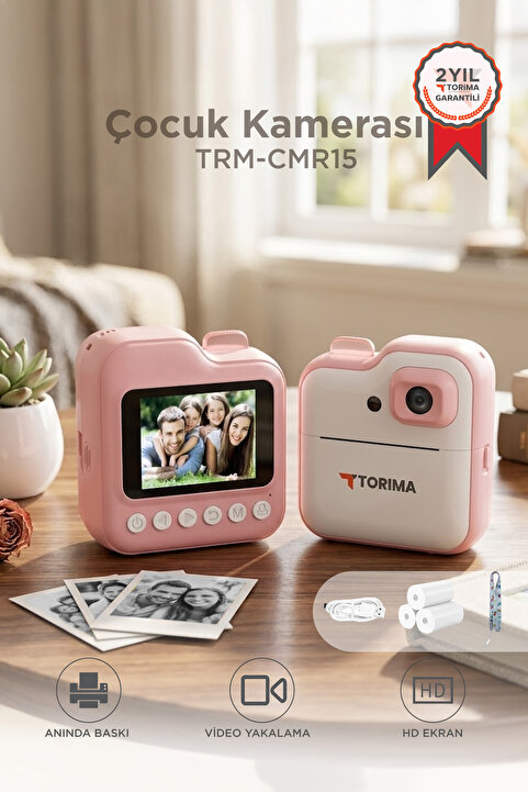 Torima Dijital Fotoğraf Makinesi Çocuk Termal Resim Kağıt Baskılı Yazıcı Kamera Video Makinesi CMR15 Pembe