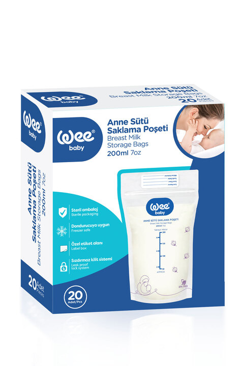 Wee Baby Anne Sütü Saklama Poşeti 20'li Steril Süt Saklama Torbası (20X200 Ml)