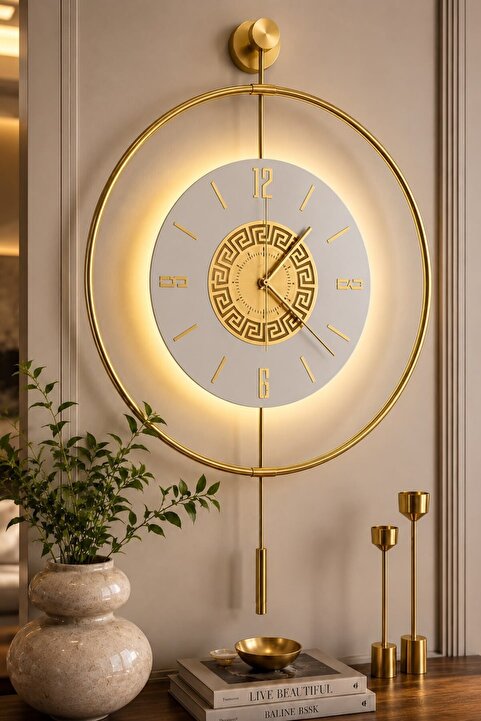 MetaQuartz Aksesuar Kristal VERSAY Kadran - GOLD - (Pilli Led) - (Quartz Mekanizmalı) Metal Duvar Saati