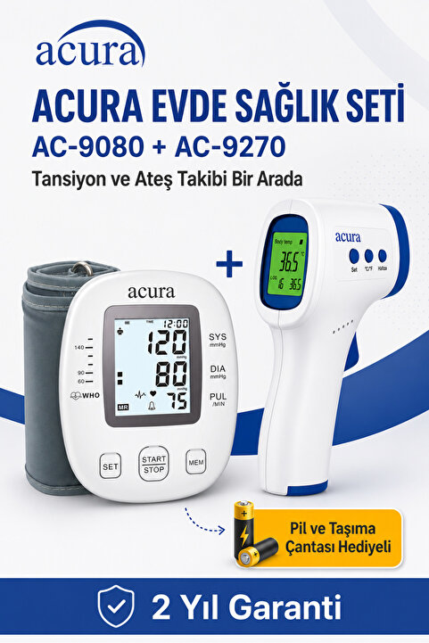 Acura Evde Sağlık Seti, AC-9080 Koldan Tansiyon Aleti + AC-9270 Temassız Ateş Ölçer