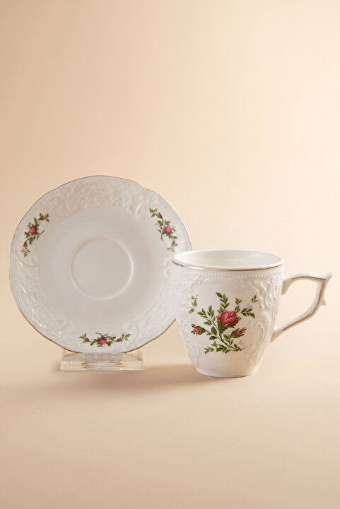 Karaca Vintage Rose Çay Fincanı ve Tabağı Tek Kişilik 200 ml Krem