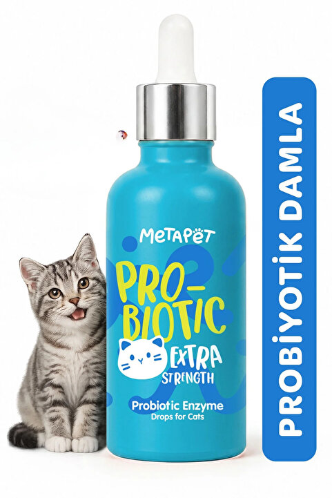Metapet Kediler için Probiyotik Damla, Güçlü Sıvı Enzim Form, Suyuna veya Mamasına