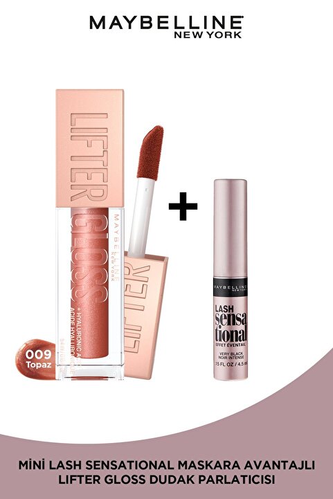 Maybelline New York Lifter Gloss Nemlendirici Dudak Parlatıcısı 009 Topaz & Mini Lash Sensational Maskara Makyaj Seti