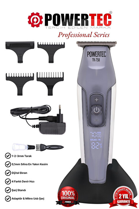 Powertec TR-758 Profesyonel Sakal Ense Tıraş Makinesi (0.1mm - Sıfıra En Yakın)