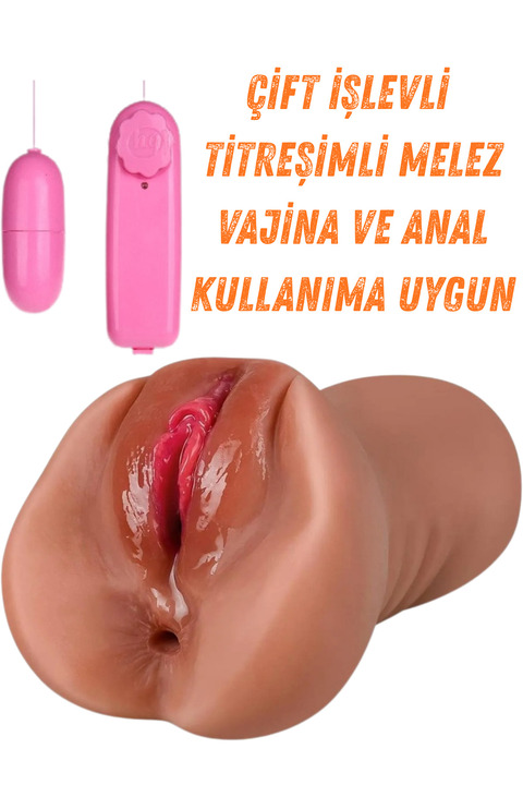 Lolita Shop Gerçekçi Doku ve Hissiyat 17 Cm Anal Vajina Çift İşlevli Büyük Boy Titreşimli 3D Realistik Vajina