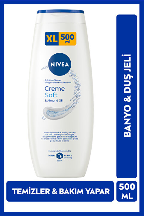 NIVEA Creme Soft Kremsi Dokunuş Banyo ve Duş Jeli 500ml, Temizlerken Bakım Yapar, Badem Yağı, Nemlendirici