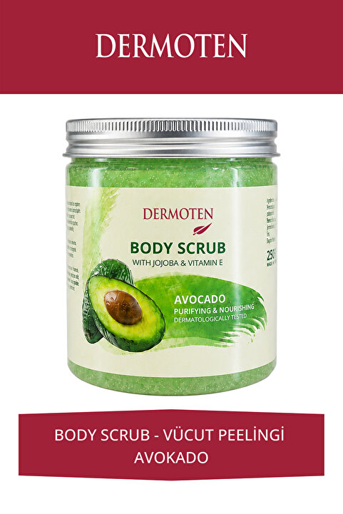 Dermoten Body Scrub Avokado Özlü Besleyici Arındırıcı Nemlendirici Vücut Peelingi 250 ml