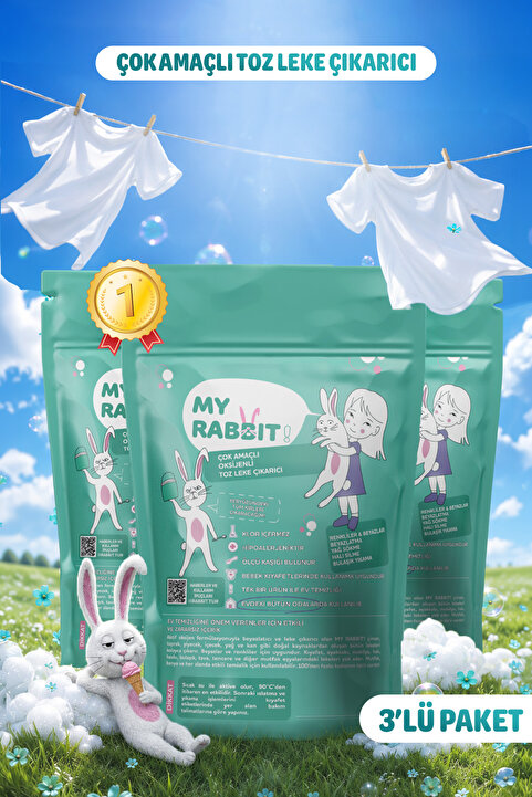 My Rabbit! Çamaşır Ve Yüzey Için Çok Amaçlı Oksijenli Toz Leke Çıkarıcı ve beyazlatıcı 3'lü Paket 3 X 800 gr