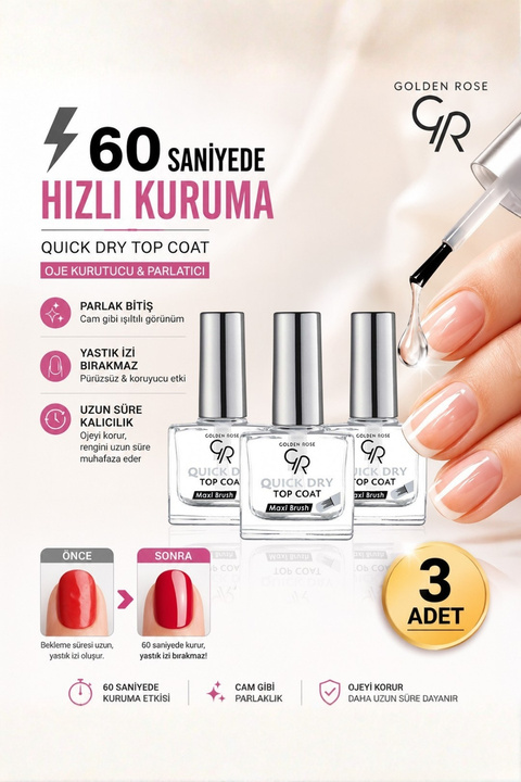Golden Rose Quick Dry Top Coat |  Oje Kurutucu X 3 Ad