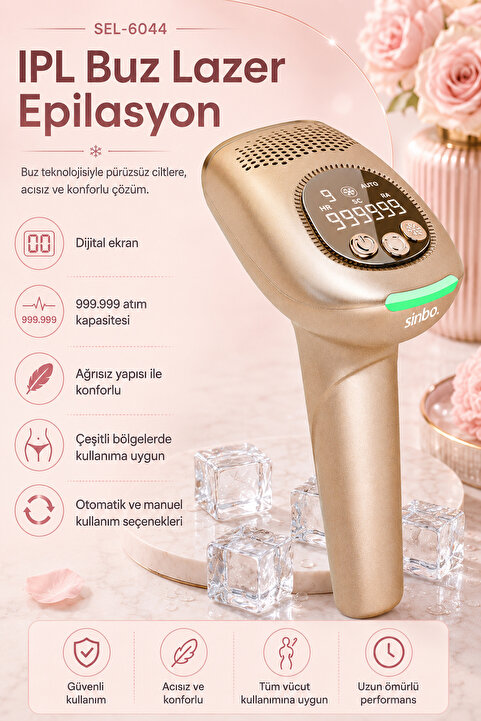 Sinbo SEL-6044 IPL Buz Lazer Epilasyon 999.999 Atım Otomatik/Manuel Dijital Ekran