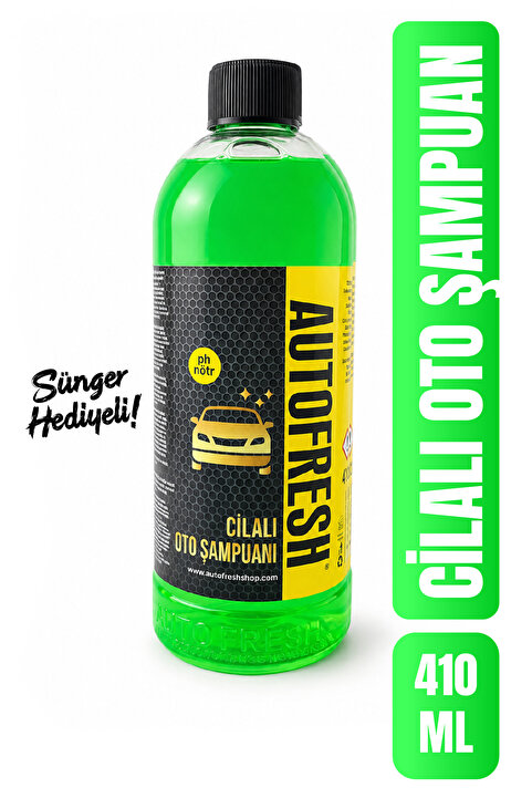 AutoFresh Araç Konsantre Cilalı Oto Araba Yıkama Şampuanı (SÜNGER HEDİYELİ) 410 ml