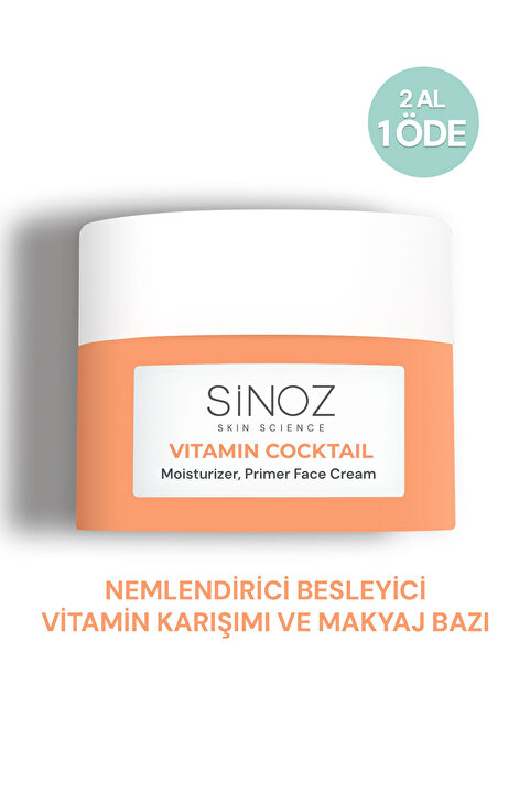 Sinoz Vitamin Kokteyl-Nemlendirici Besleyici Onarıcı Yüz Kremi (Vitamin C+ B3 +B5 +E) ve Makyaj Bazı 50Ml