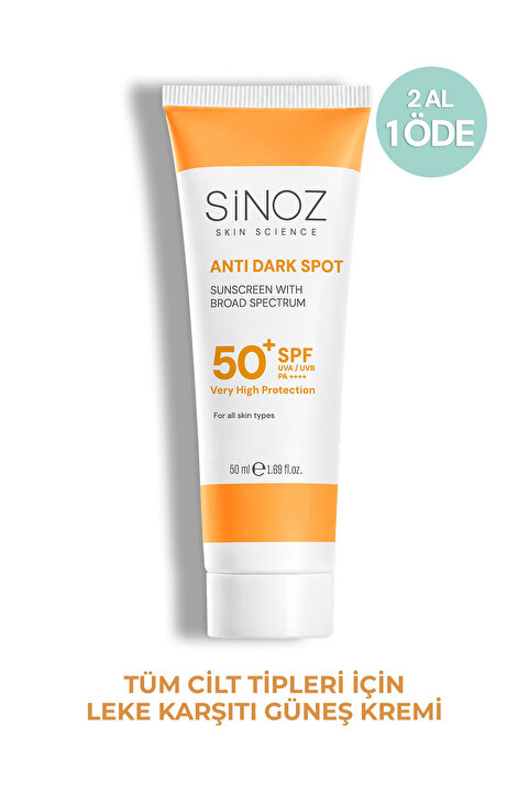 Sinoz Spf50+ Leke Karşıtı Yüksek Koruyucu Yüz Güneş Kremi Tüm Ciltler İçin 50 ml