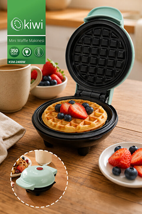 Kiwi Ksm-2400W Yapışmaz Plakalı Mini Waffle Makinesi