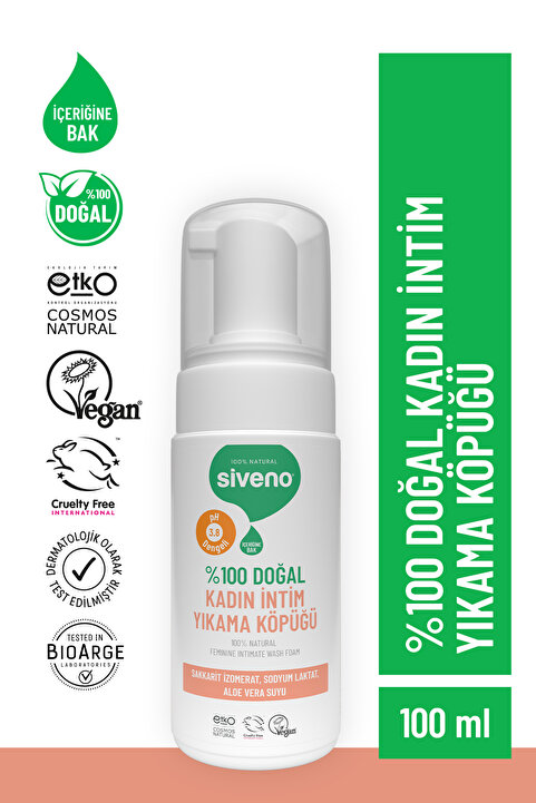 Siveno %100 Doğal İntim Yıkama Köpüğü Beyazlatıcı Etkili Koku Önleyici pH 3.8 100 ml