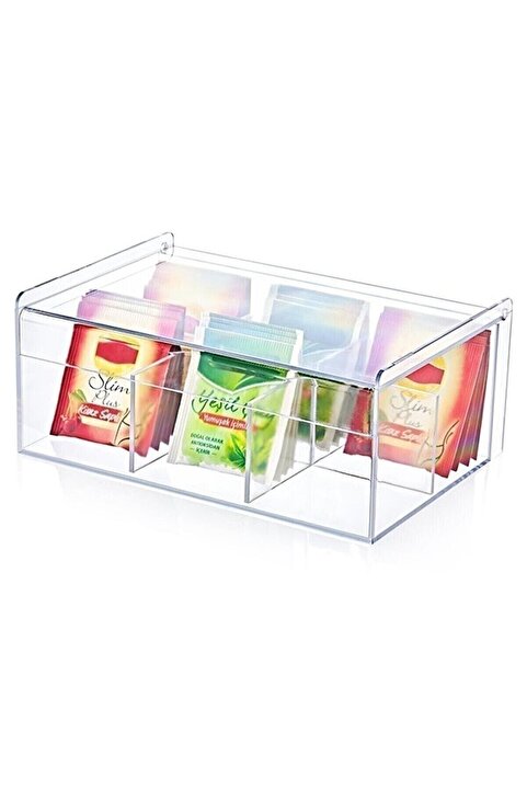 Kitchen Store Çay Kutusu 6 Bölmeli Kapaklı Poşet Bitki Çayı Saklama Kabı
