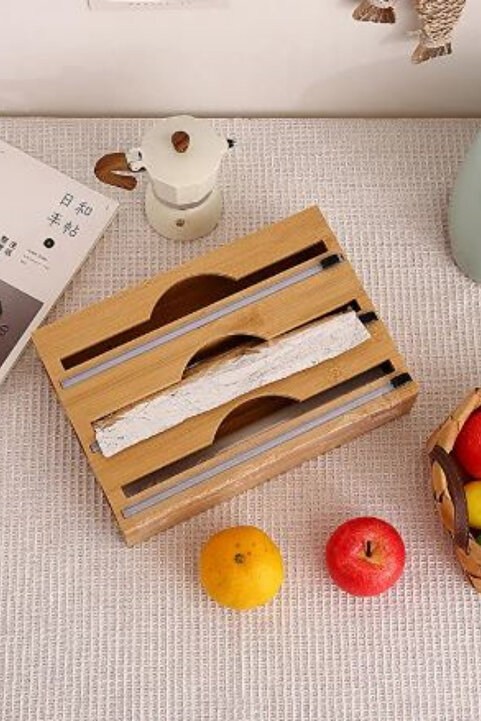 NEWNOW Bambu Streç Ve Folyo kesici, Bambu Streçlik ve Folyoluk 3 bölmeli Kapaklı