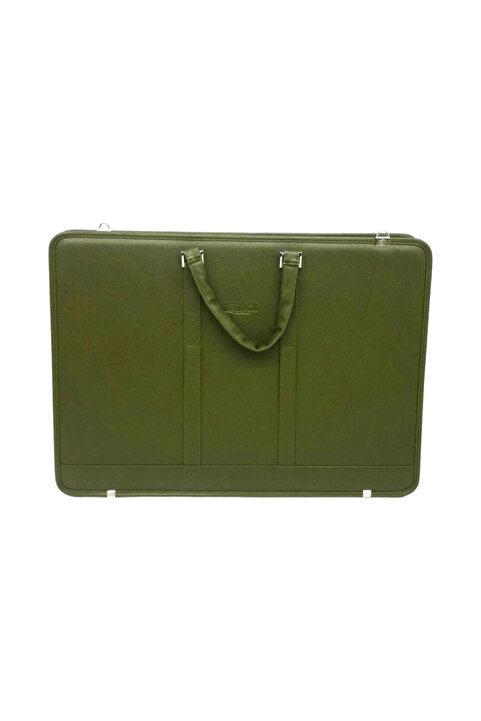 BBACK 38x55 cm suni Deri Proje Çantası Resim Çantası T Cetvel Taşıma Aparatlı Taban Körüklü Haki