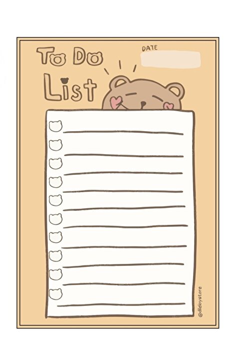 DileloyStore Ayı Desenli Kahverengi To Do List Defter | Planlayıcı A6 (10X14,5) 50 Syf.