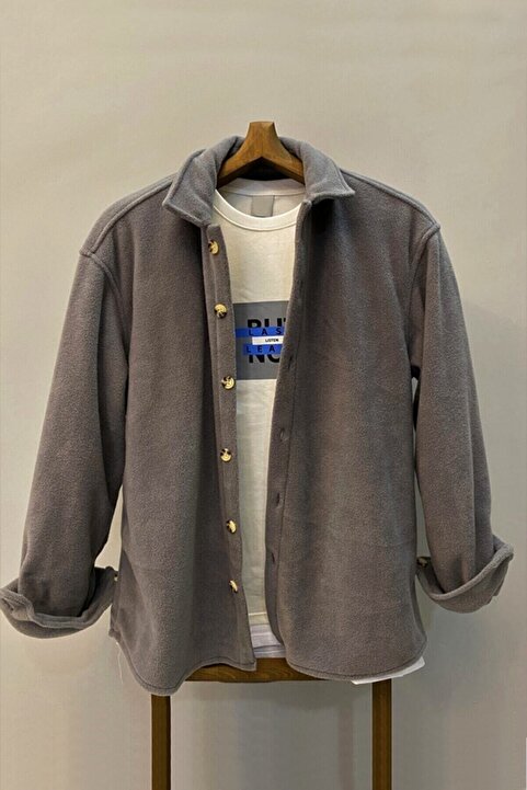 LEYEL Moda Gri Unisex Kalın Polar Gömlek