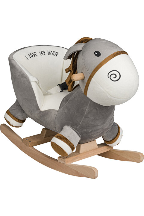 POLLY BABY Eğitici Peluş Sallanan At Ahşap Sallanan At