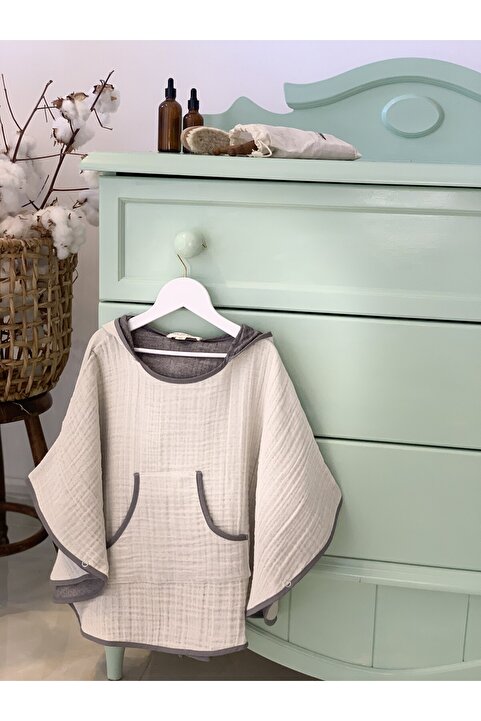 Mujo Baby&Kids Organik Özel Dokuma 4 Katlı Müslin Çocuk Pançosu - Natural Seri