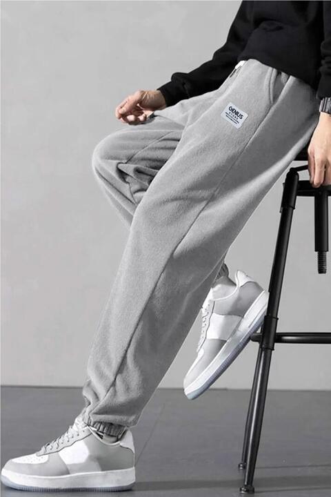 GENIUS STORE Polar Kumaş Oversize Gri Erkek Eşofman Altı Oversize Eşofman