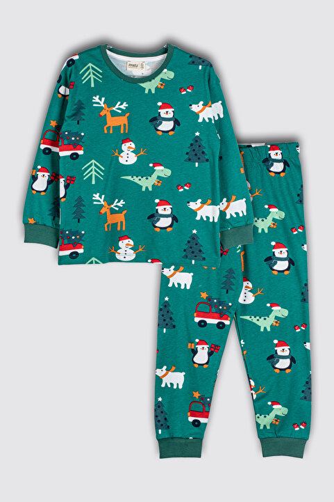 zuzunga Sevimli Kardan Adam-Penguen Desenli %100 Pamuk Unisex Çocuk Pijama Takımı