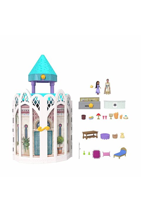 Genel Markalar Disney Wish Rosas Kalesi Oyun Seti, 2 mini bebek, Star figürü, 20 aksesuarlı bebek evi HPX38