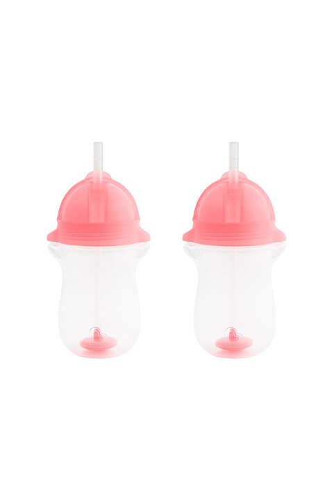 Munchkin Tıklama Kilitli Uçlu Pipetli Alıştırma Bardağı, 12ay , 296ml, Pembe, 2li Paket