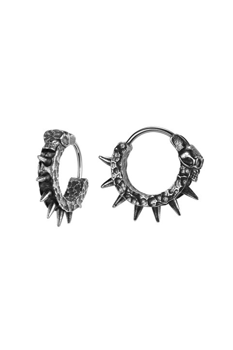 northstarshop Gotik Kurukafa Işlemeli Dikenli Punk Eskitmeli 316l Çelik Erkek Küpe