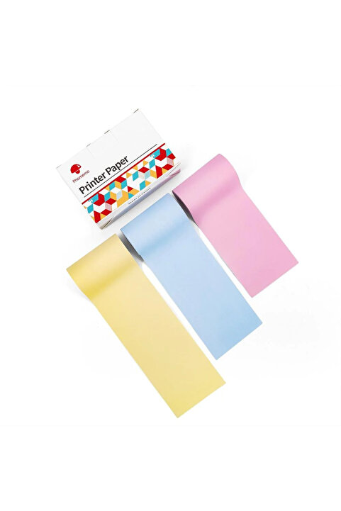 Phomemo T02 Yapışkansız Renkli 53mmx6,5mt - 3 Rulo - Sarı, Pembe, Mavi 5 Yıl Dayanıklı Q12-RMYPB