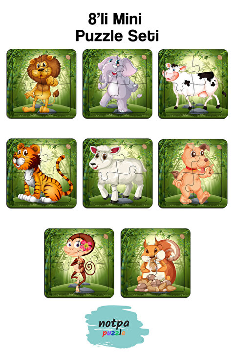 kutuTR Çocuklar Için Eğitici Ve Öğretici Ahşap 8 Li 4 Parçalı Hayvanlar Mini Puzzle Set 8'li Set 2