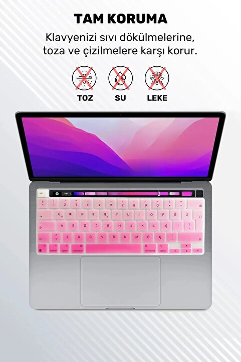 TEKNETSTORE Macbook Pro 13 Inc 2020/2022 M1/m2 A2338 Uyumlu Türkçe Karakterli Silikon Klavye Koruyucu Kılıf