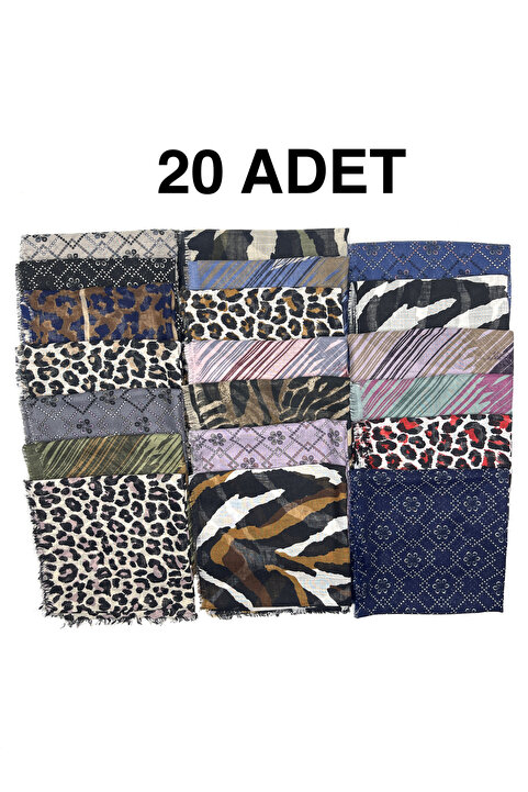 nazipek 20'li Set Karışık Desen Flamlı Pamuklu Yazma Eşarp 100x100cm Leopar Zebra Etnik Geometrik Hediyelik