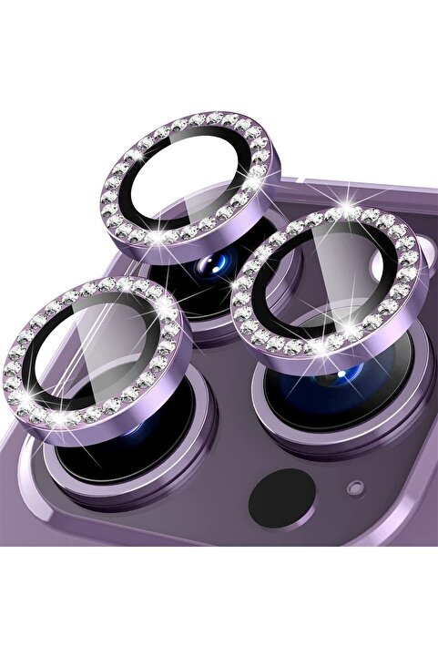 HyperAge Iphone 14 Pro Max & Iphone 14 Pro Uyumlu Taşlı Kamera Koruyucu Diamond - Taşlı Mor